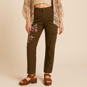 Y2K 2000s Matilda Jane Green floral embroidered cargo pants xl